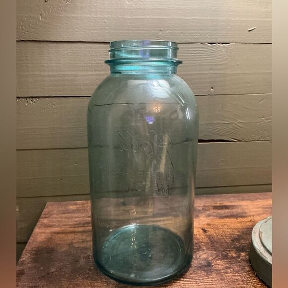 Antique Blue Mason Jar | 9.5” Tall | Rustic Farmhouse Decor - Picture 3 of 6